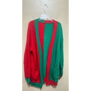 Red & Green Color Block Knit Cardigan Sweater Christmas‎ Holiday Women's Small
